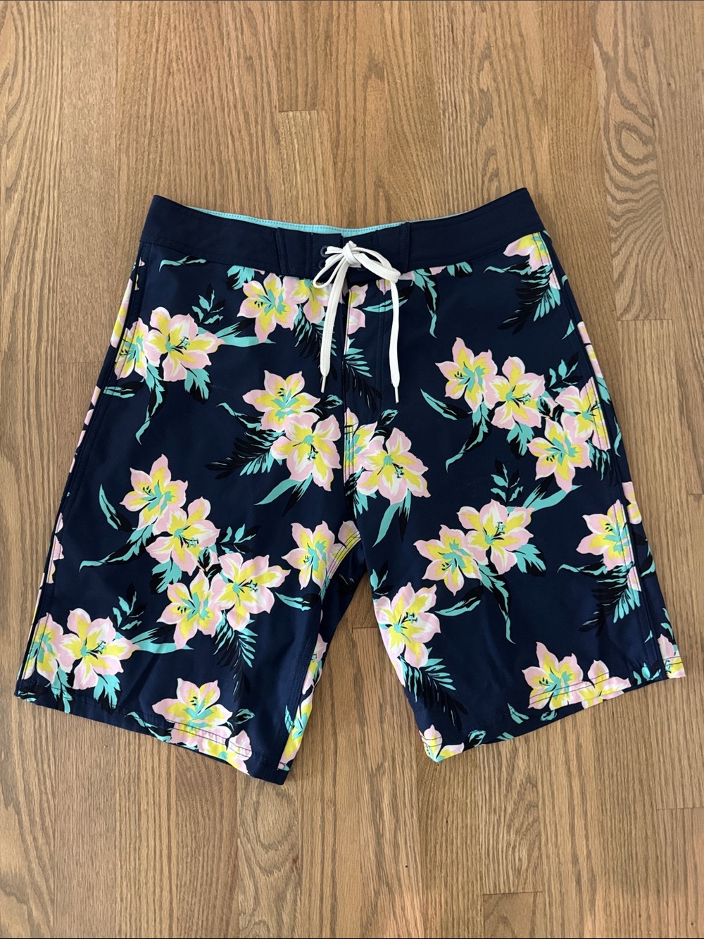 Old Navy Navy Floral Swim Board Shorts with Pastel Flowers